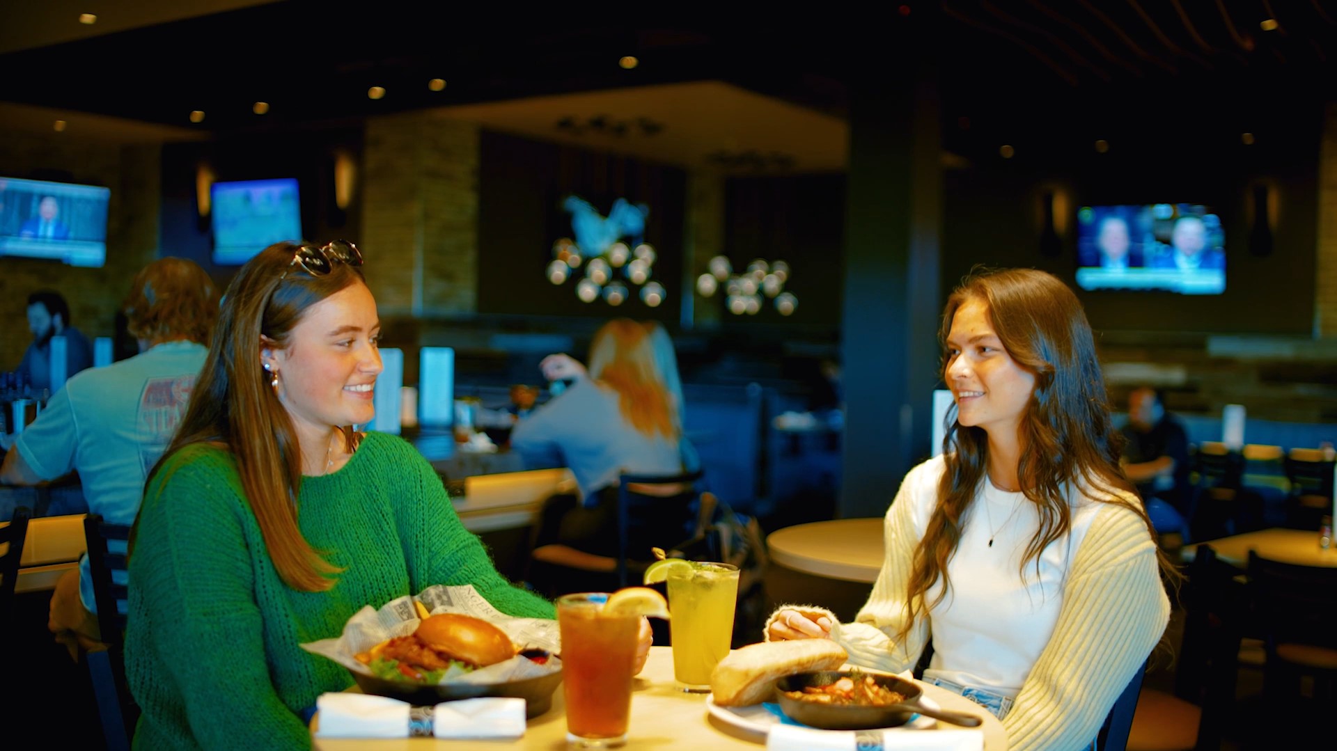 Passengers enjoy a meal in The Tap Room restaurant